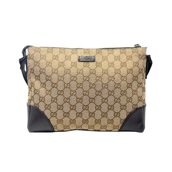 Gucci Bag Crossbody Shoulder Purse GG Logo Supreme Monogram Canvas Brown Leather - Picture 3 of 11